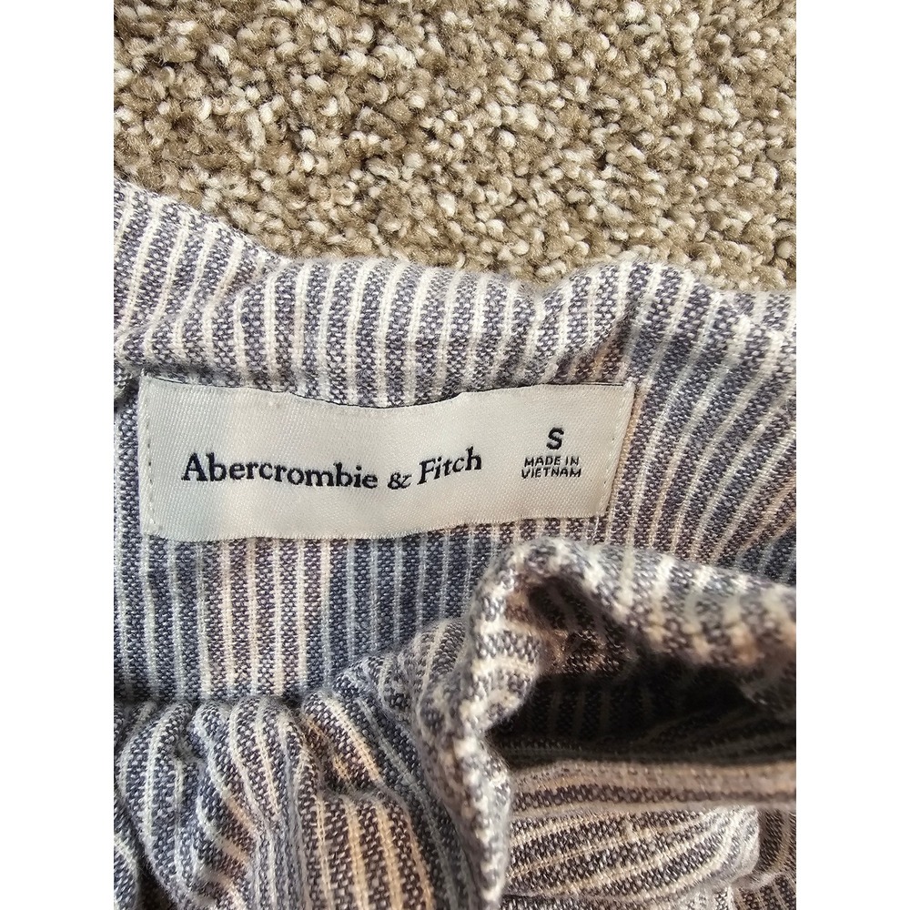 Abercrombie & Fitch Blue White Striped Paperbag Waist Linen Blend Shorts Small - Picture 6 of 7